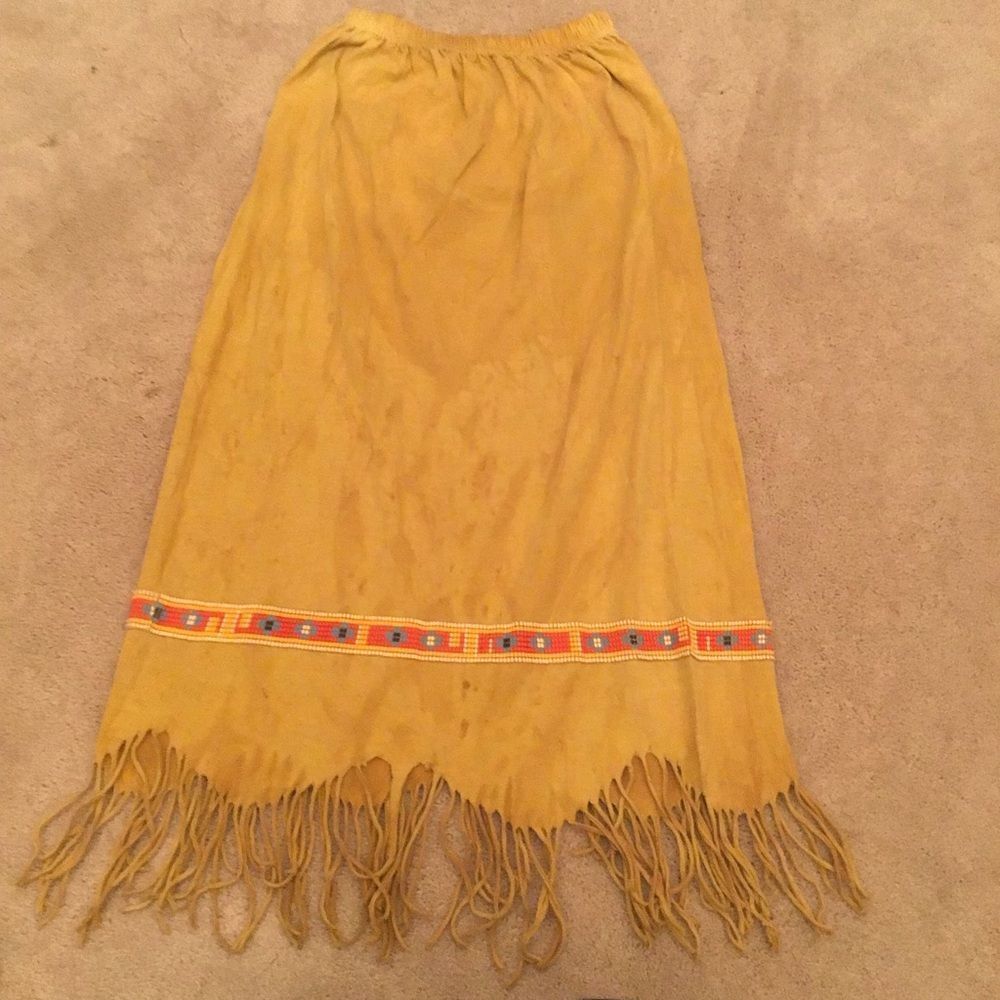 Vintage Factory Artwear Boho Beaded Trim Fringe Skirt